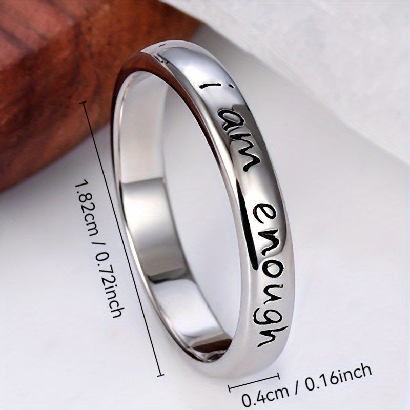 1pc Elegant Stainless Steel "I Am Enough" Inspirational Ring, Simple Daily Wear Jewelry for All Seasons