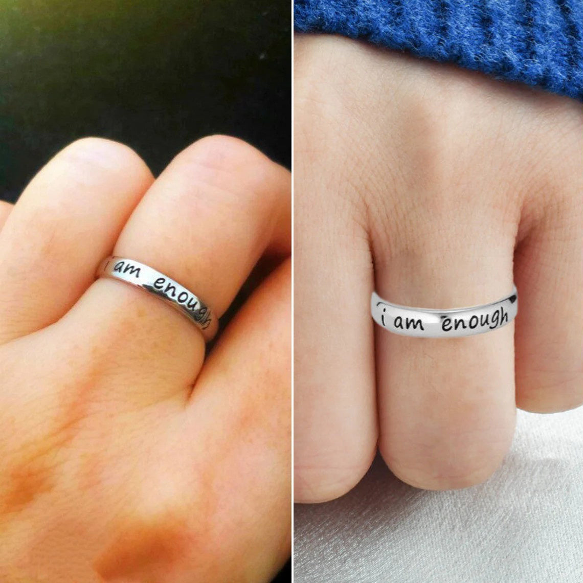 1pc Elegant Stainless Steel "I Am Enough" Inspirational Ring, Simple Daily Wear Jewelry for All Seasons
