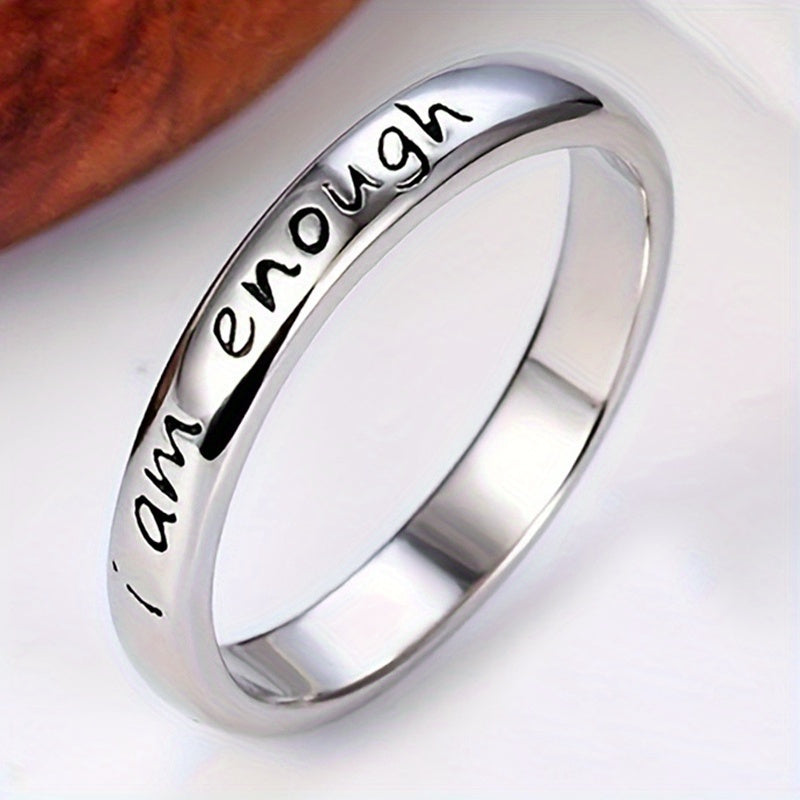 1pc Elegant Stainless Steel "I Am Enough" Inspirational Ring, Simple Daily Wear Jewelry for All Seasons