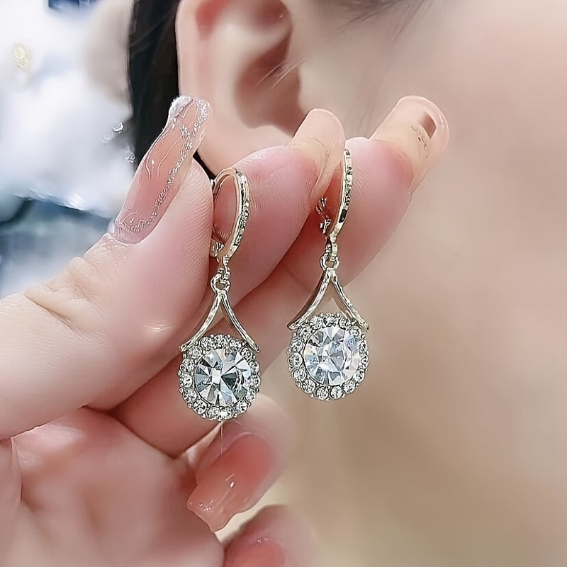 Elegant Aurora French-Inspired Cubic Zirconia Drop Earrings - Dazzling Luxurious Sparkle with Exquisite Design, Perfect for Weddings, Parties, and Special Occasions for Women