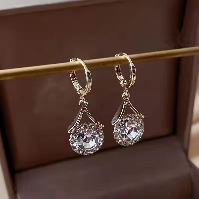 Elegant Aurora French-Inspired Cubic Zirconia Drop Earrings - Dazzling Luxurious Sparkle with Exquisite Design, Perfect for Weddings, Parties, and Special Occasions for Women