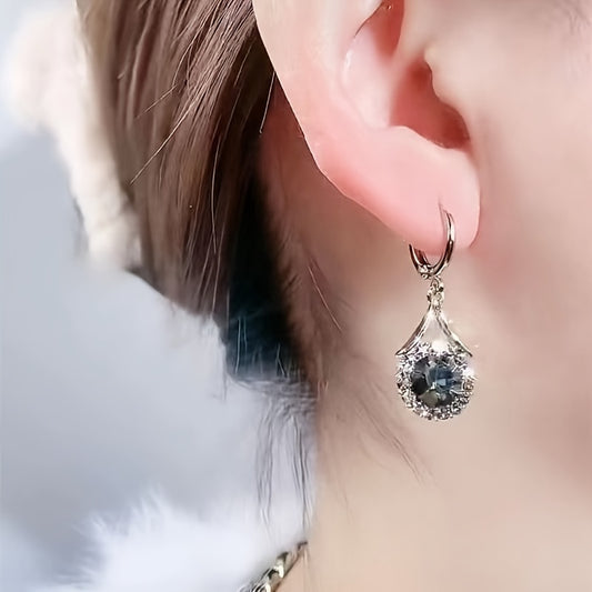 Elegant Aurora French-Inspired Cubic Zirconia Drop Earrings - Dazzling Luxurious Sparkle with Exquisite Design, Perfect for Weddings, Parties, and Special Occasions for Women