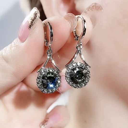 Elegant Aurora French-Inspired Cubic Zirconia Drop Earrings - Dazzling Luxurious Sparkle with Exquisite Design, Perfect for Weddings, Parties, and Special Occasions for Women