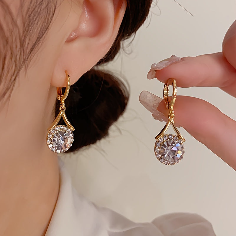 Elegant Aurora French-Inspired Cubic Zirconia Drop Earrings - Dazzling Luxurious Sparkle with Exquisite Design, Perfect for Weddings, Parties, and Special Occasions for Women