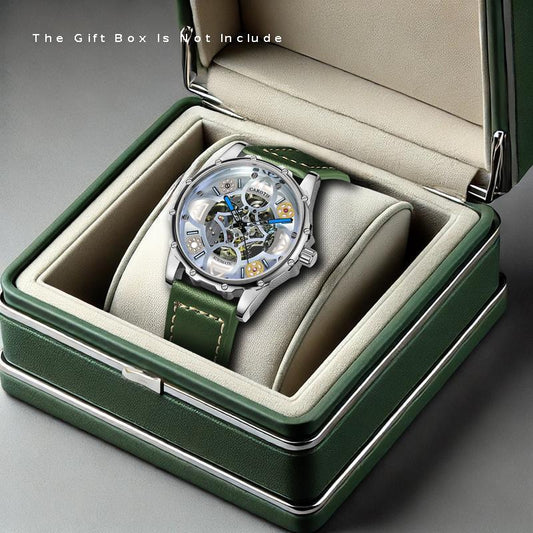 1pcs Green (Men's) Belt Personality Style Design Novel Chic Automatic Hollow Four-Leaf Clover Mechanical Watch