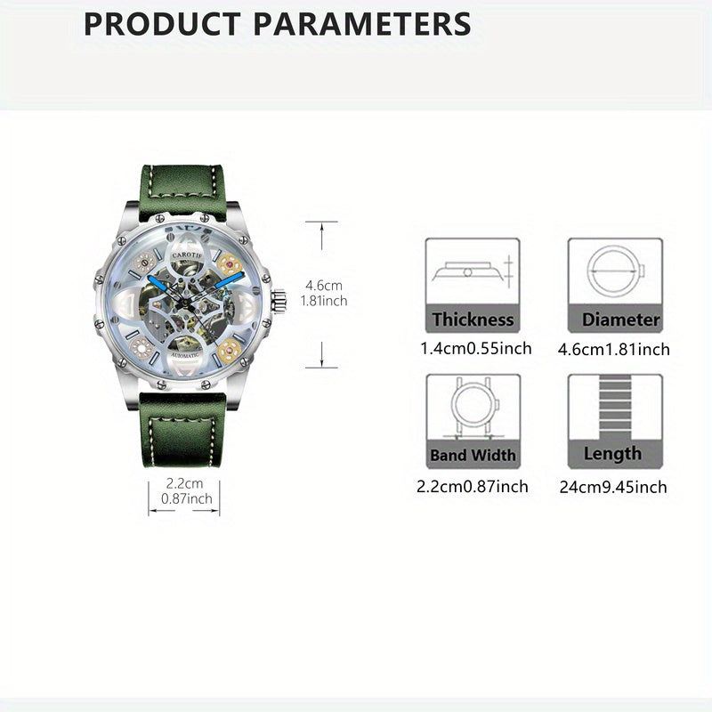 1pcs Green (Men's) Belt Personality Style Design Novel Chic Automatic Hollow Four-Leaf Clover Mechanical Watch
