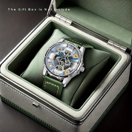 1pcs Green (Men's) Belt Personality Style Design Novel Chic Automatic Hollow Four-Leaf Clover Mechanical Watch