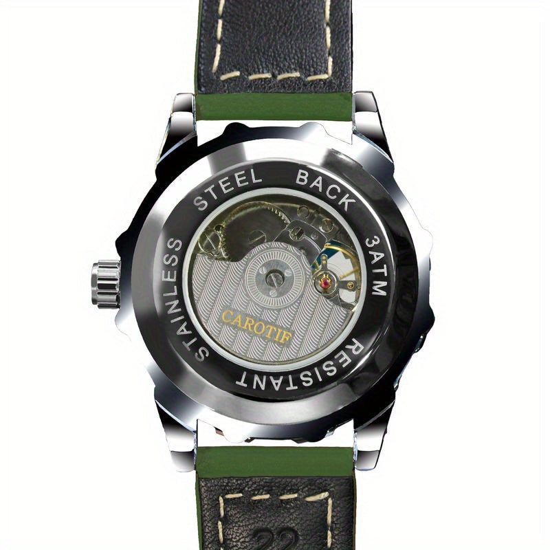1pcs Green (Men's) Belt Personality Style Design Novel Chic Automatic Hollow Four-Leaf Clover Mechanical Watch