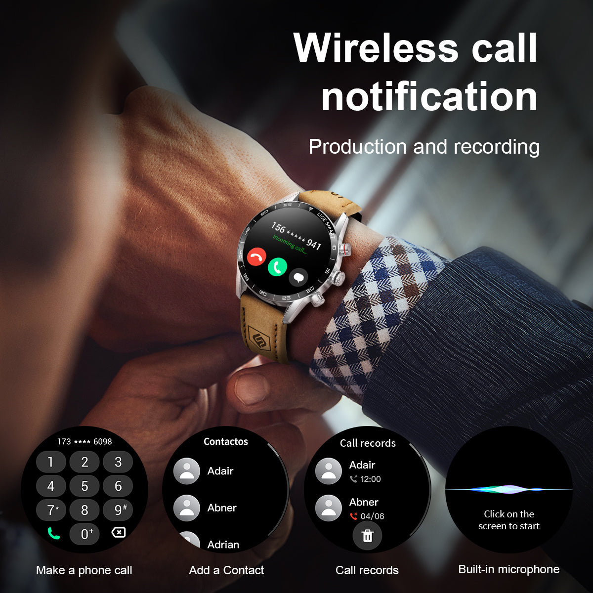 LIGE Men'S Business Smart Watch, Multi-Functional Sports Timing, Digital Display, USB Charging, Water-Resistant, Round Zinc Alloy Case, Calendar Feature, Wireless Call & Remote Control, Rechargeable Lithium Polymer Battery, F