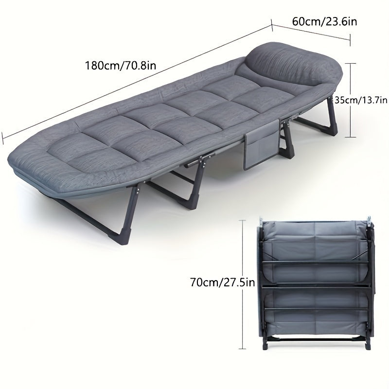 [Comfortable Folding Bed] 1pc Comfortable Ergonomic American Folding Bed, Single Recliner Lunch Bed | Portable Courtyard Office Camping Nap Multi-functional Lounge Chair Lazy Artifact With Mattress