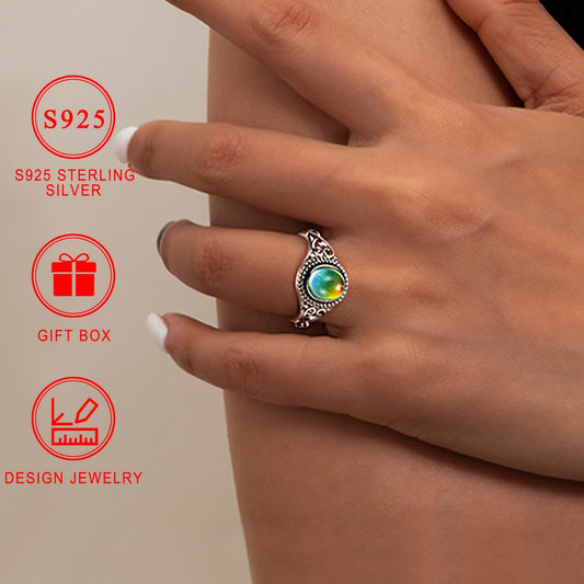 Emotional Temperature Sensing Color Changing Ring for Women, Vintage Handmade Victoria Oval Ring Jewelry Daily Party Holiday Gift Gift Box