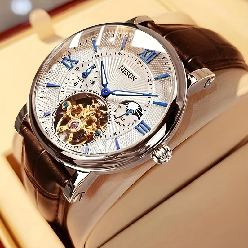 Nesun Men'S Watch Men'S Mechanical Watch Automatic Luminous Multi-functional Men'S Watch Gentleman Style Mechanical Watch Men, Without Battery