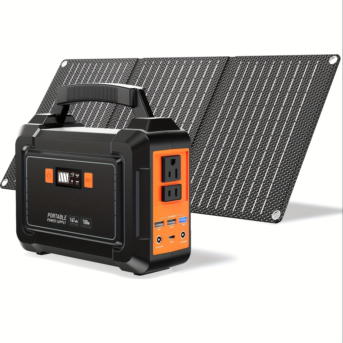 Portable Power Station 200W/300W Peak Camping Solar Generator 155Wh/167Wh/296Wh Power Bank with 30/60W Solar Panel with AC Outlet 110V with Multi-Output LED Flashlights for CPAP Home Camping Hurricane Emergency