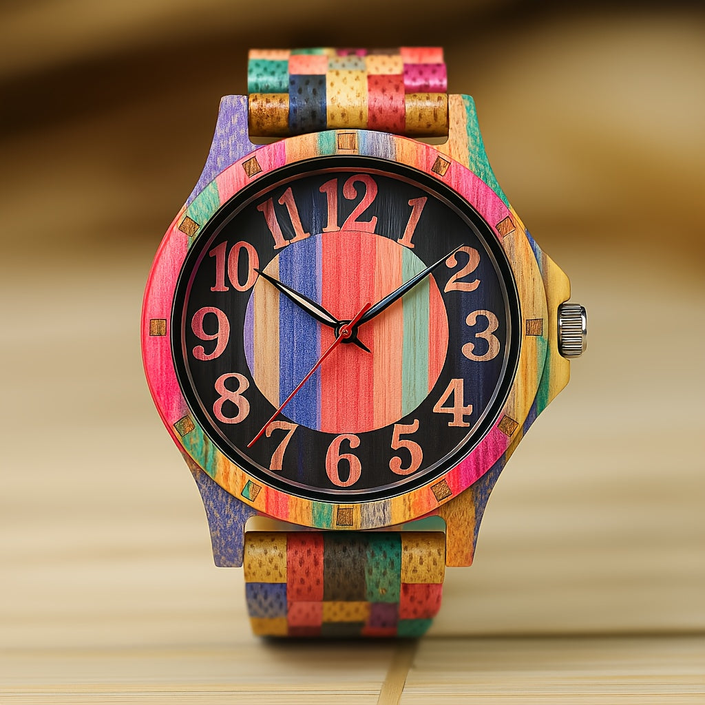 LeeEv Natural Mens Wood Watch, Transparent Hollowed Out Arabic Numeral Dial Quartz Wooden Watch, Quartz Movement Natural Wooden Watch Gift For Man Boys Father Son
