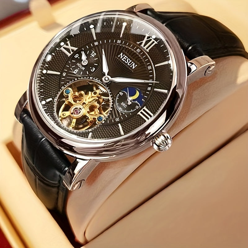 Nesun Men'S Watch Men'S Mechanical Watch Automatic Luminous Multi-functional Men'S Watch Gentleman Style Mechanical Watch Men, Without Battery