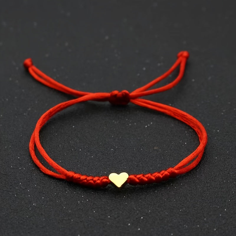 [Chic Heart Bracelet] Handcrafted Adjustable Red Rope Chic Bracelet with Heart Charm | Versatile Accessory for Women, Perfect for Everyday & Party Wear