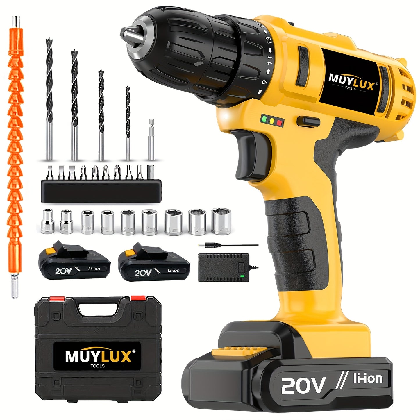 [Cordless Drill Set] 20V 2-Variable Speed Cordless Drill Set, Impact Power Drill With 3/8 Inch Keyless Chuck, 18+3 Clutch Electric Drill, Max Torque 45Nm, Work Light, 2.0AH Batteries And Fast Charger