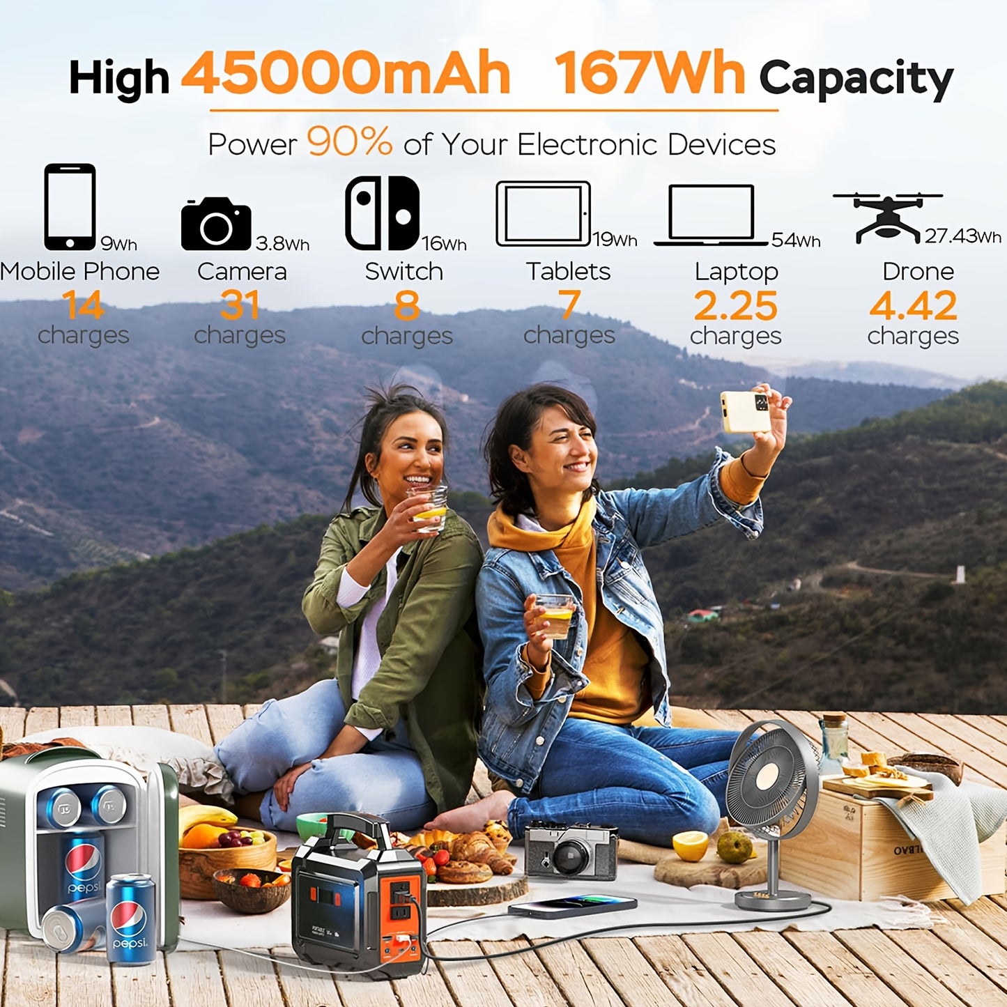 Portable Power Station 200W/300W Peak Camping Solar Generator 155Wh/167Wh/296Wh Power Bank with 30/60W Solar Panel with AC Outlet 110V with Multi-Output LED Flashlights for CPAP Home Camping Hurricane Emergency
