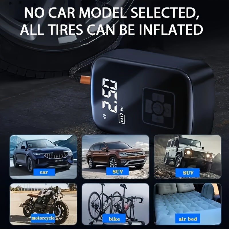 1pc Tire Inflator Portable Air Compressor, Fast Cordless Air Pump, Digital Display With Multi-function Nozzle Adapter And Long-lasting Lithium Battery For Car Motorcycle Bicycle Tire Ball, Auto Parts