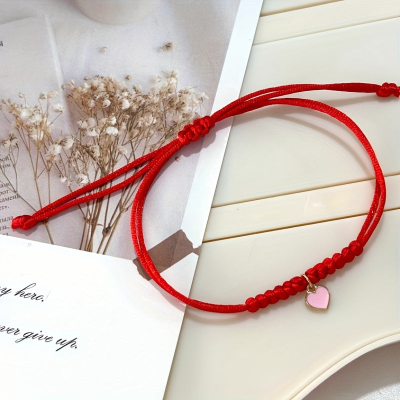 [Chic Heart Bracelet] Handcrafted Adjustable Red Rope Chic Bracelet with Heart Charm | Versatile Accessory for Women, Perfect for Everyday & Party Wear