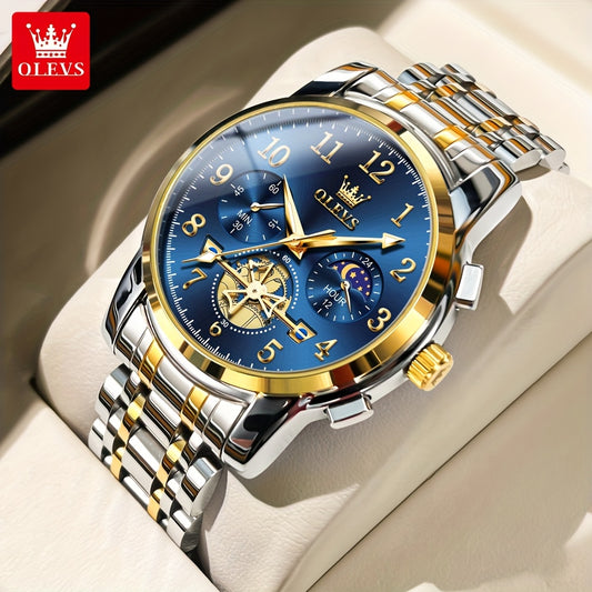 OLEVS Watches for Men Easy to Read Dress Classic with Calendar Business Dress Luxury Big Face Men Black Watch Luminous Mens Wrist Watch Stainless Steel Watch
