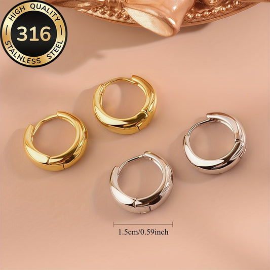 Hypoallergenic French Stainless Steel Hoop Earrings, 18K Golden Plated, Anti-Fade, Comfortable And Versatile, Simple And Elegant, High-Quality Fashionable Women'S Earrings for Daily Wear Or Parties, Jewelry Accessories, Are E