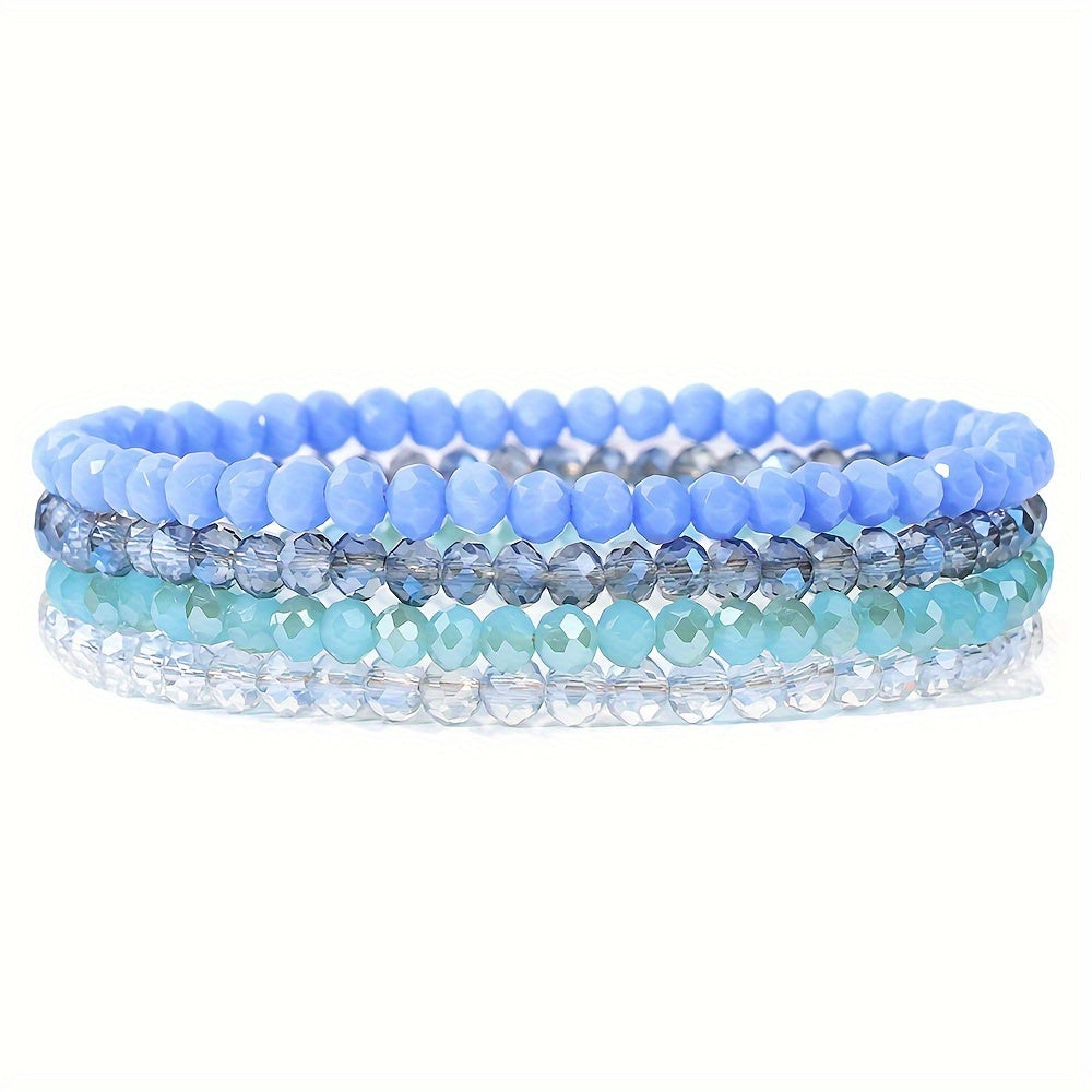 4pcs Boho Style Glass Bead Elastic Bracelets for Women - Colorful, Versatile, and Stylish Handmade Jewelry, Everyday Accessory|Vibrant Bracelets|Stretchy Material