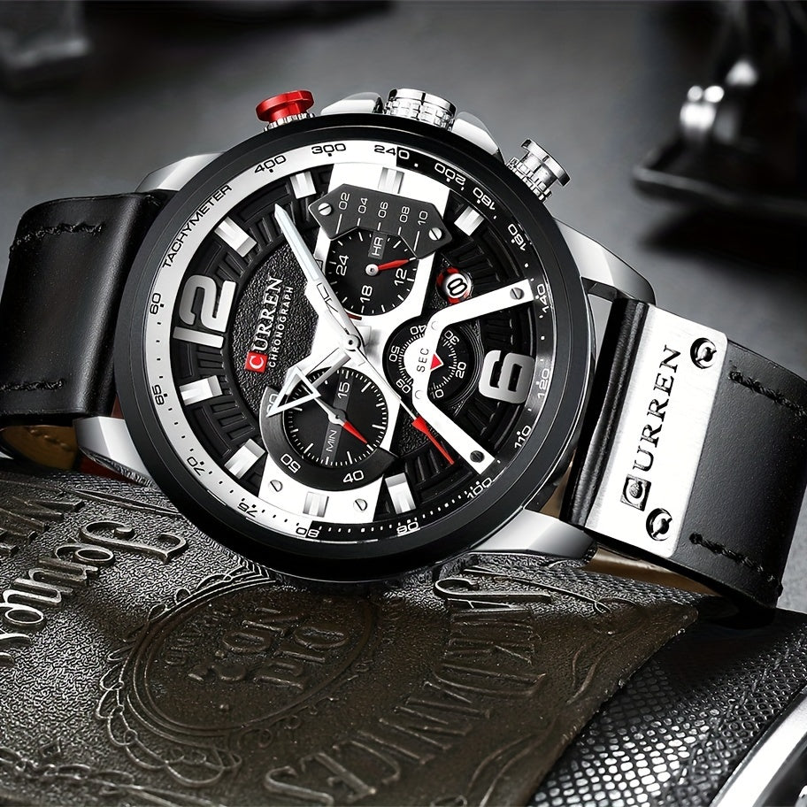 Curren Mens Watches Business Chronograph Faux Leather Strap Analog Quartz Wrist Watch