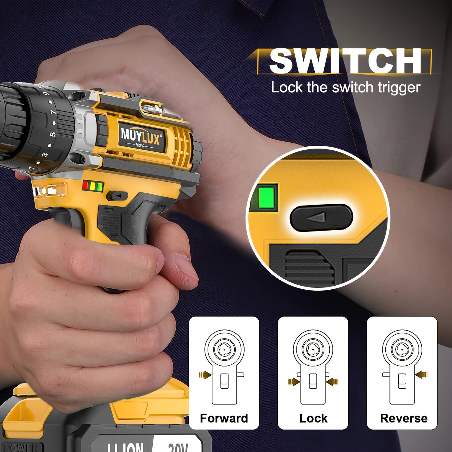 [Cordless Drill Set] 20V 2-Variable Speed Cordless Drill Set, Impact Power Drill With 3/8 Inch Keyless Chuck, 18+3 Clutch Electric Drill, Max Torque 45Nm, Work Light, 2.0AH Batteries And Fast Charger
