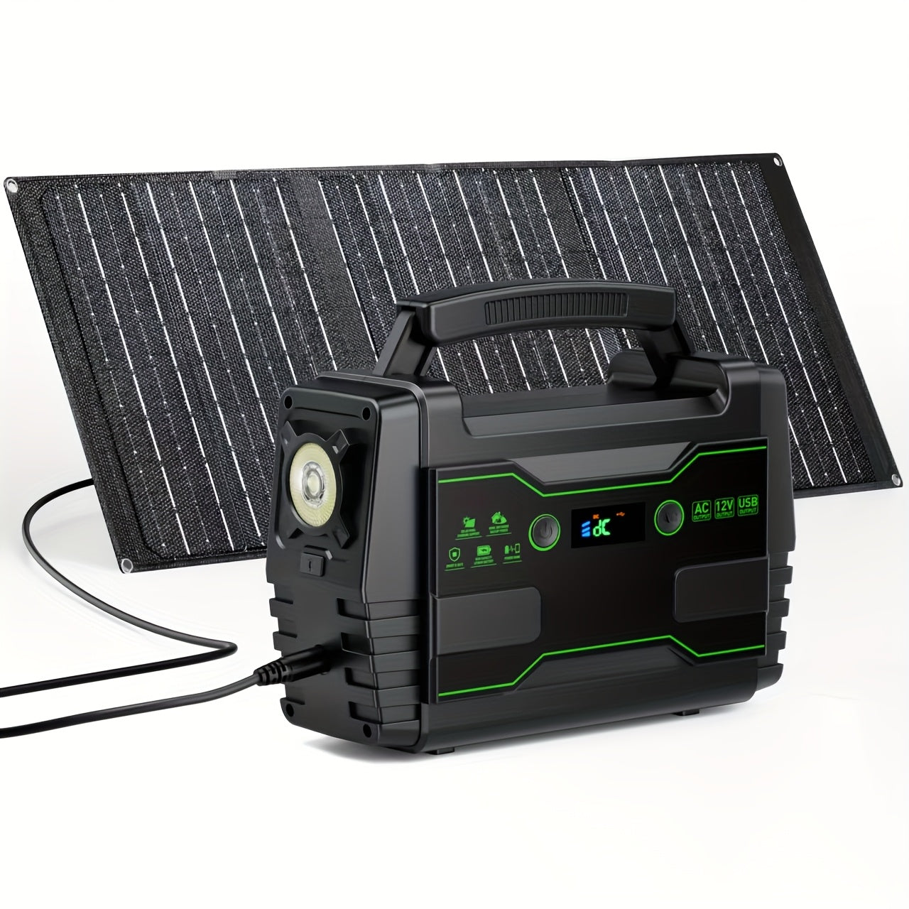 Portable Power Station 200W/300W Peak Camping Solar Generator 155Wh/167Wh/296Wh Power Bank with 30/60W Solar Panel with AC Outlet 110V with Multi-Output LED Flashlights for CPAP Home Camping Hurricane Emergency