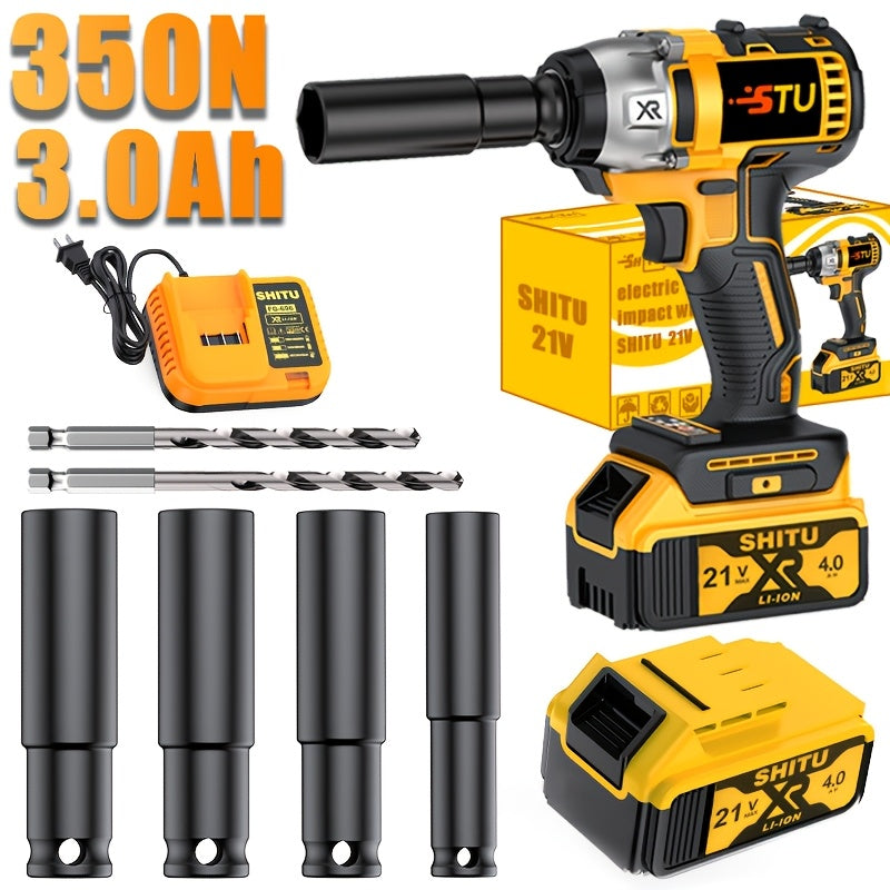 21V Cordless Impact Wrench Wireless Drill Kit, Brushless Electric Impact Gun Drill, Impact Wrench Drill, Equipped With 4000mAh Battery, Toolbox, Charger, Socket And Complete Accessories. Suitable For Men'S Gifts In Cars And H