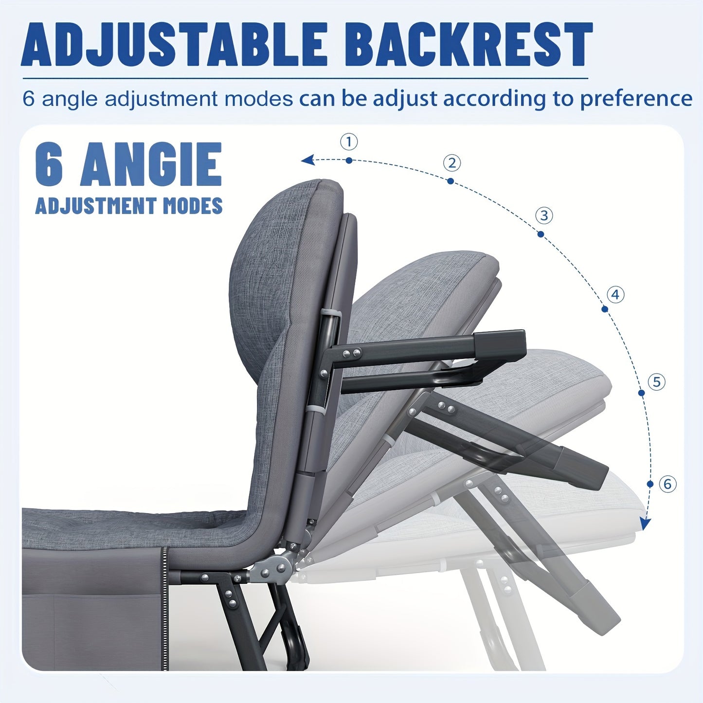 [Comfortable Folding Bed] 1pc Comfortable Ergonomic American Folding Bed, Single Recliner Lunch Bed | Portable Courtyard Office Camping Nap Multi-functional Lounge Chair Lazy Artifact With Mattress