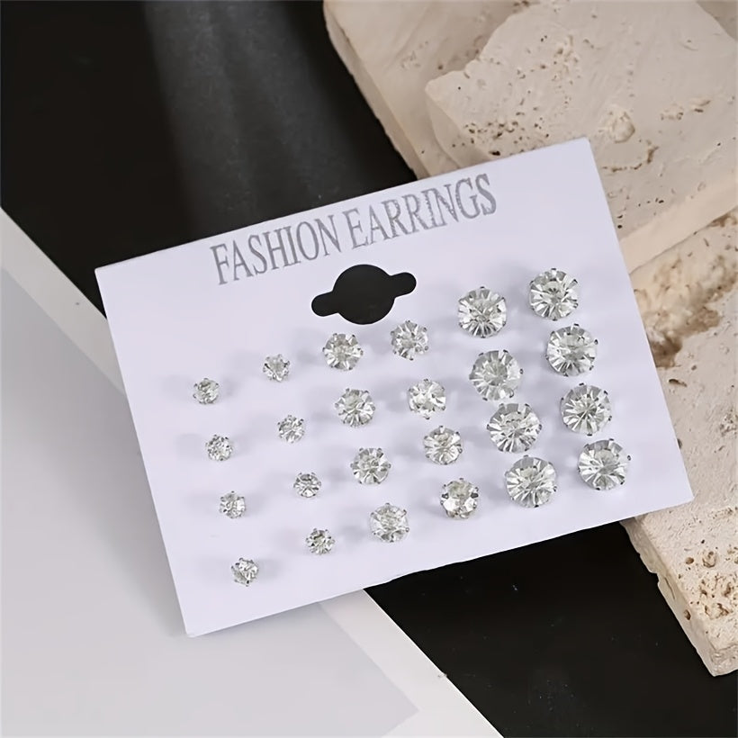 12 Pairs Stainless Steel Stud Earrings, Simple and Elegant Zirconia Earrings Set, Versatile for Party and Daily Wear