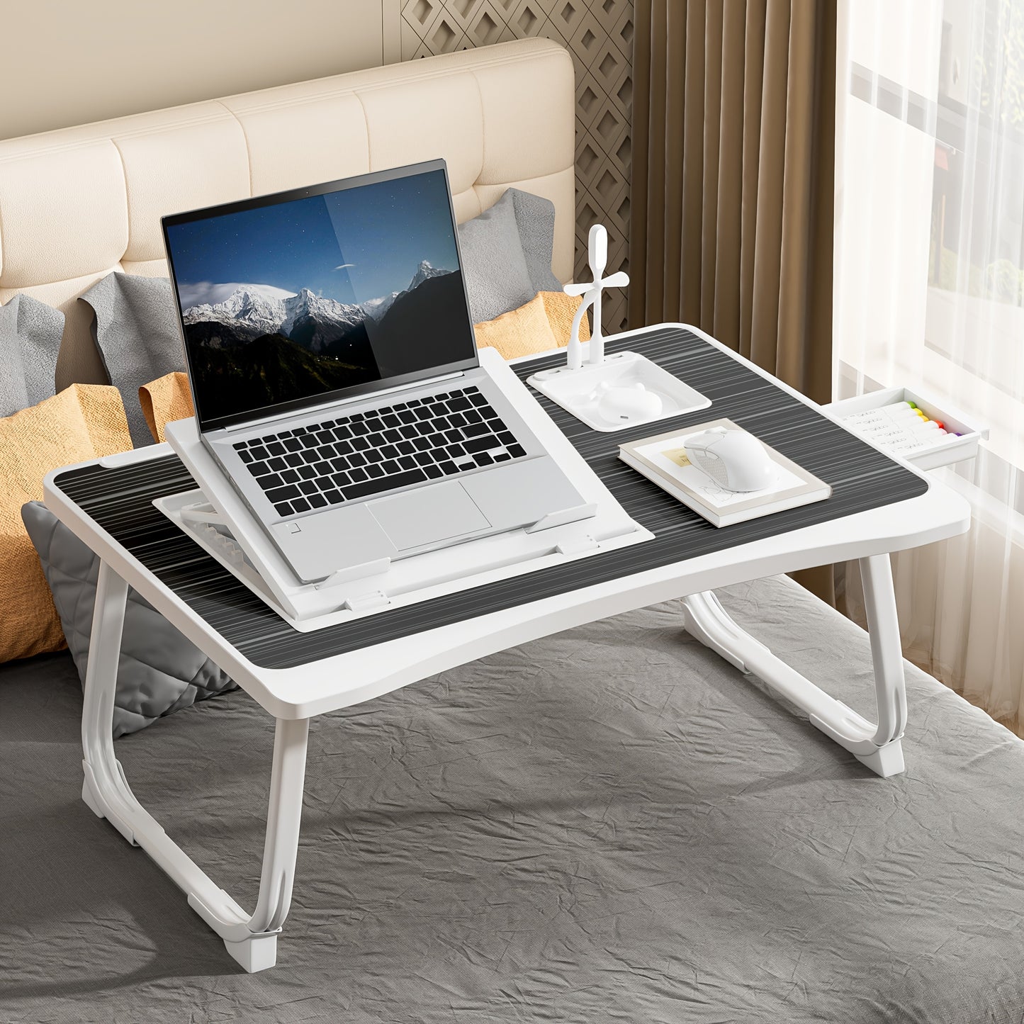 Portable Laptop Bed Table with Cup Holder & Tablet Card Slot - Multifunctional Tray for Eating, Reading, Writing - Stable Durable Foldable Design for Bed, Sofa, Floor - Lightweight & Space-Saving, Bed Table for Laptop, Sofa A