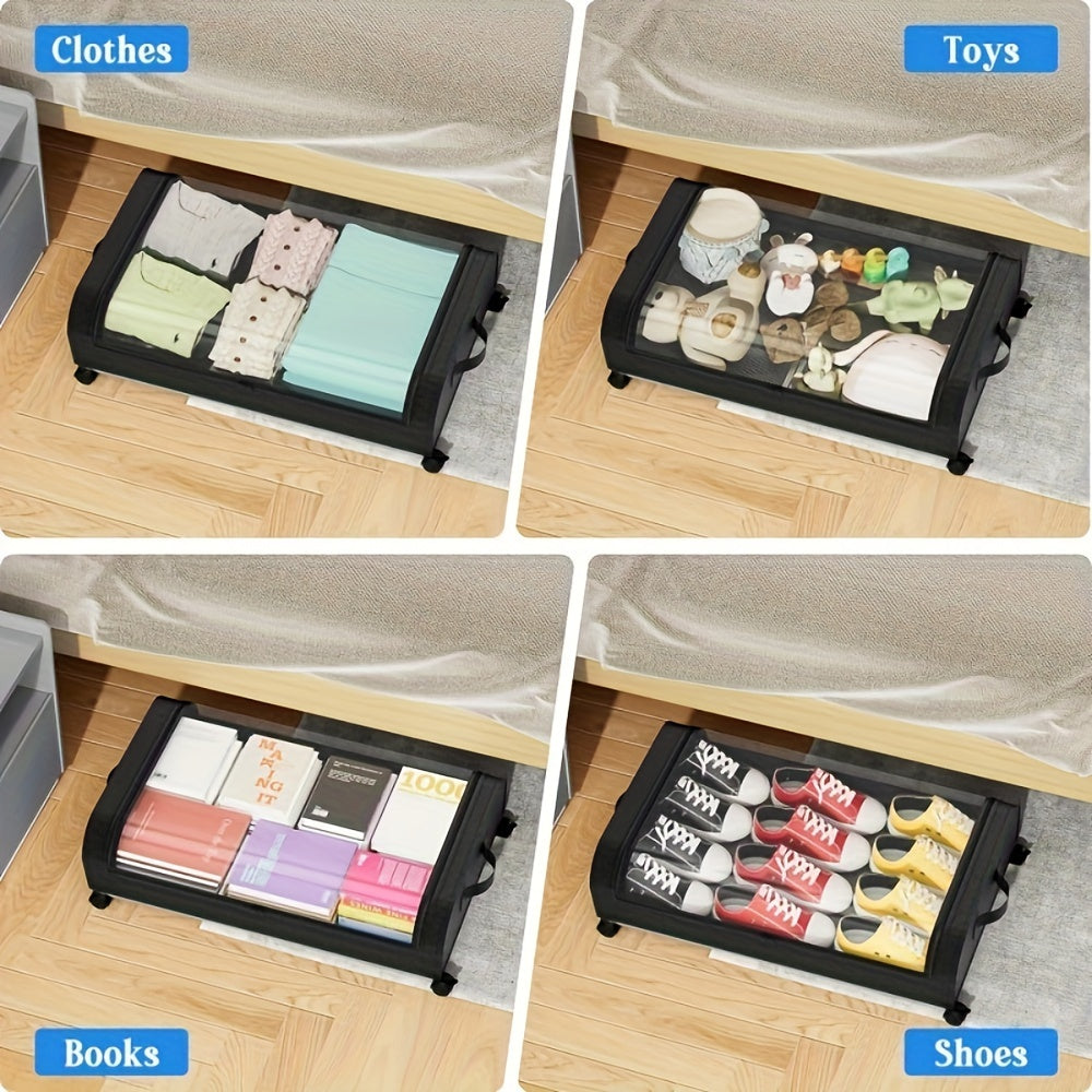 2pcs Under Bed Storage Organizer Metal Underbed Bins With Wheels And Lid Metal Underbed Storage Containers Under Bed Rolling Storage For Clothes, Bedding, Shoes, Blankets, Books, Toys, Baskets, Bins & Containers for Home Orga