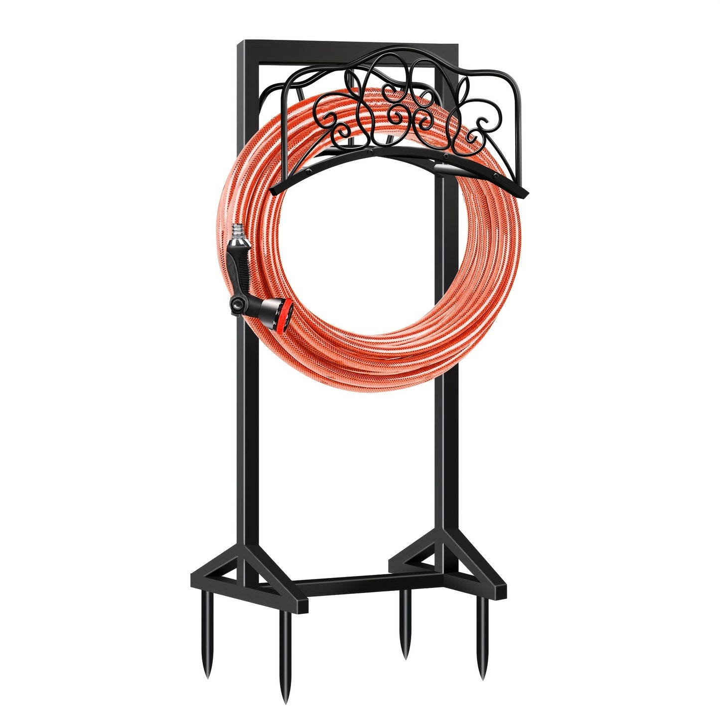 1pc Metal Garden Hose Holder, Outdoor Water Hose Holder with Hose Reel, Easy to Assemble, Detachable Design for Convenient Storage, for Outdoor, Garden, Patio Lawn, Black