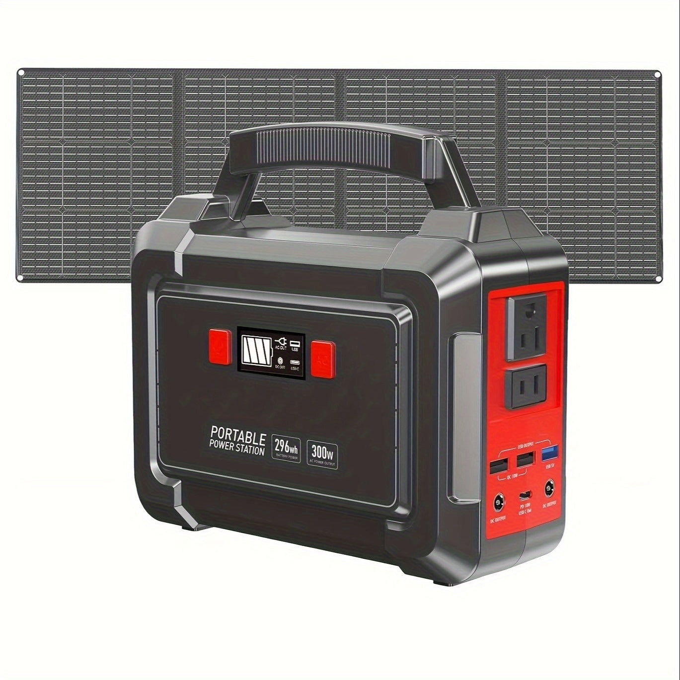 Portable Power Station 200W/300W Peak Camping Solar Generator 155Wh/167Wh/296Wh Power Bank with 30/60W Solar Panel with AC Outlet 110V with Multi-Output LED Flashlights for CPAP Home Camping Hurricane Emergency