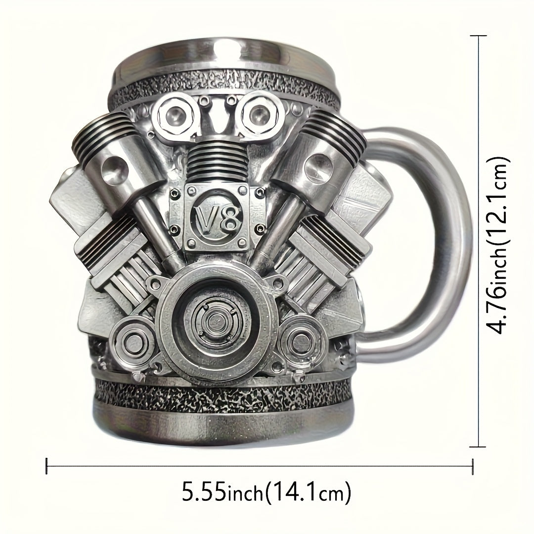 V6 or V8 Engine Beer & Coffee Mug - Heavy-Duty Cup with Piston, Connecting Rods, Valve Covers - Compatible with Automotive Enthusiasts, Mechanics, Car Lovers - Ideal Birthday/Retirement Gift for Men, Unique Gift Item, Detaile