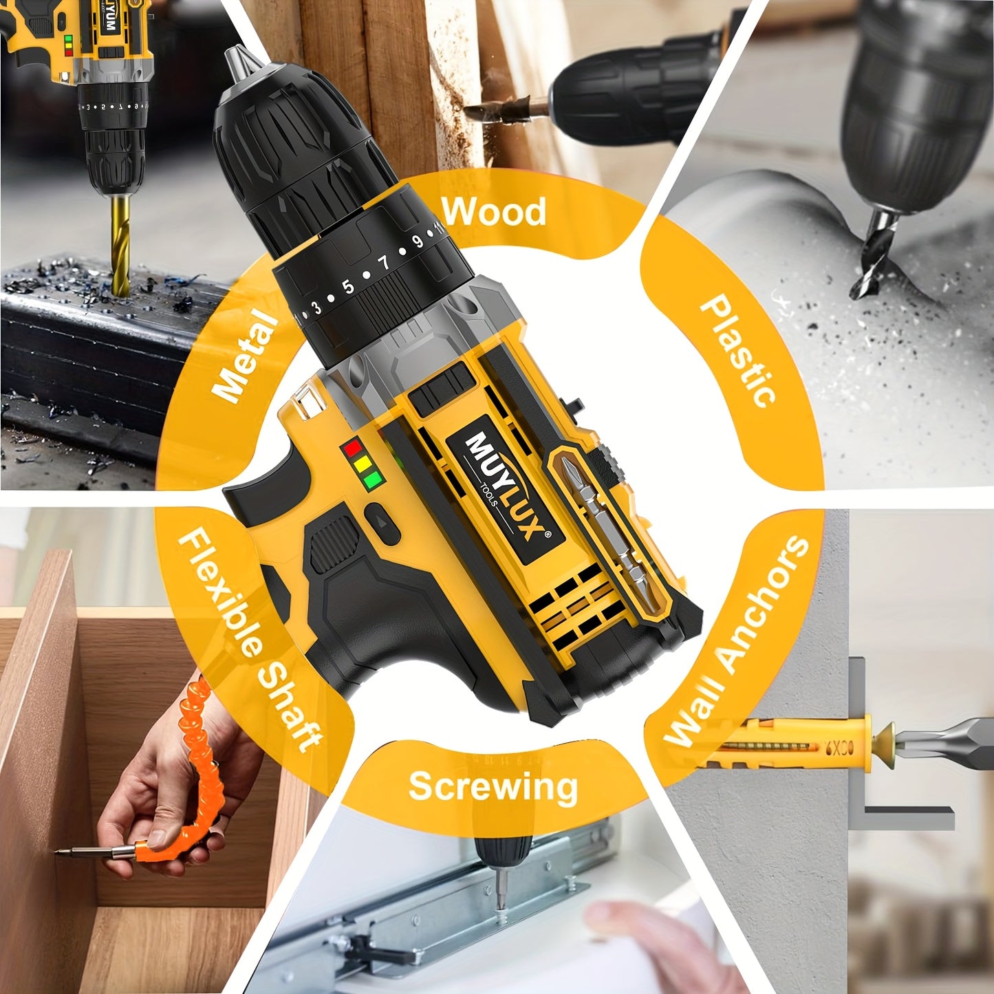 [Cordless Drill Set] 20V 2-Variable Speed Cordless Drill Set, Impact Power Drill With 3/8 Inch Keyless Chuck, 18+3 Clutch Electric Drill, Max Torque 45Nm, Work Light, 2.0AH Batteries And Fast Charger