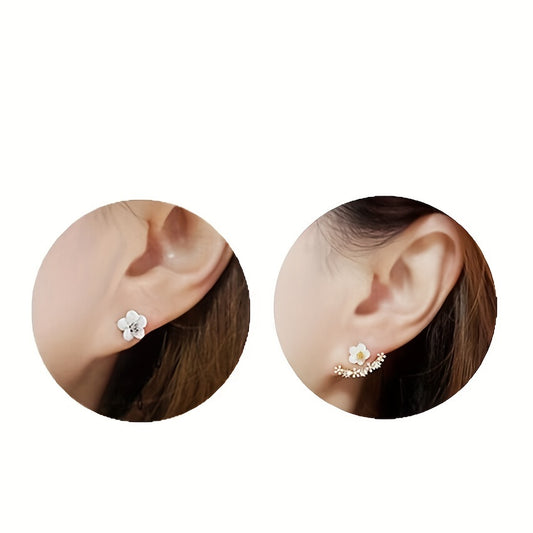 [Korean Fashion Flower Earrings Studs] Daisy New Korean Fashion Earrings Flower Back Hanging Studs
