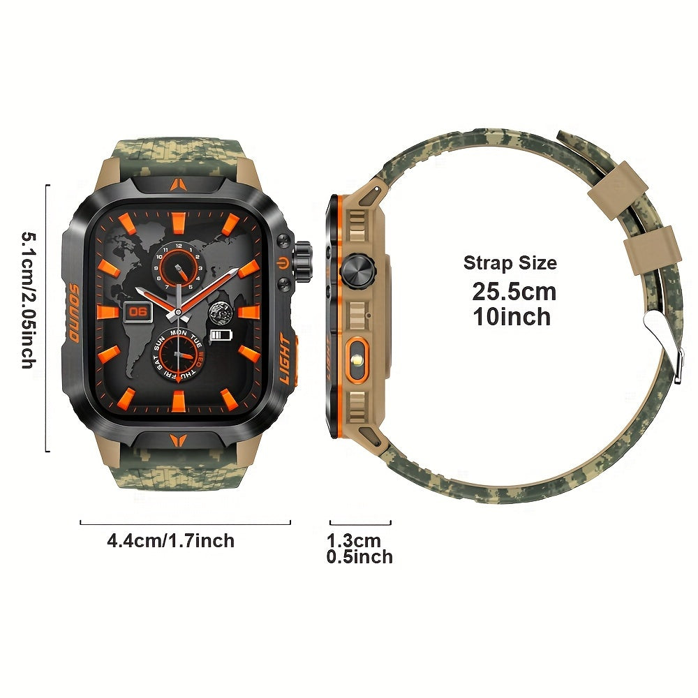 Smart Watch For Men Answer/Make Call, Outdoor Altimeter Barometer Tactical Sports Smartwatch With LED Flashlight Compass, Monitor 600mAh Fitness Tracker Watches For IPhone Android Phone