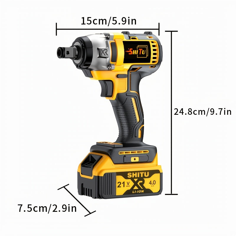 21V Cordless Impact Wrench Wireless Drill Kit, Brushless Electric Impact Gun Drill, Impact Wrench Drill, Equipped With 4000mAh Battery, Toolbox, Charger, Socket And Complete Accessories. Suitable For Men'S Gifts In Cars And H
