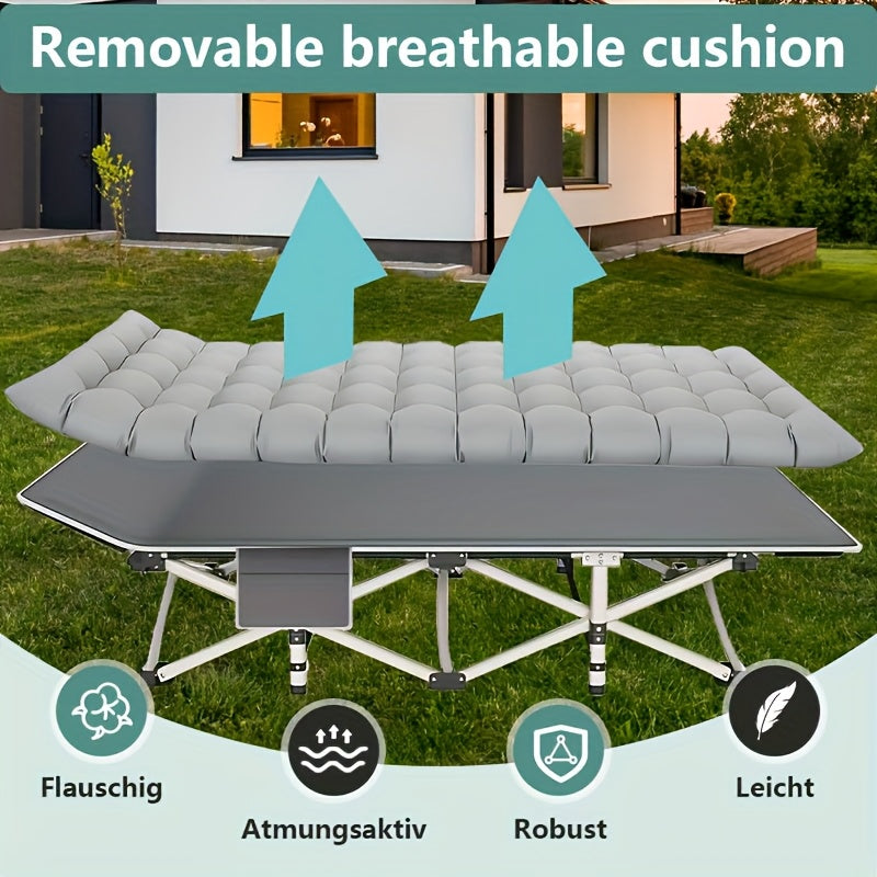 [Outdoor Folding Bed] 75-inch Outdoor Folding Bed, Camping Bed with Flip Mattress, Portable Foldable Guest Bed with 600 lbs Capacity, Heavy-Duty Bed with Carry Bag for Teens, Adults, Travel, Garden, Balcony, Available in Grey