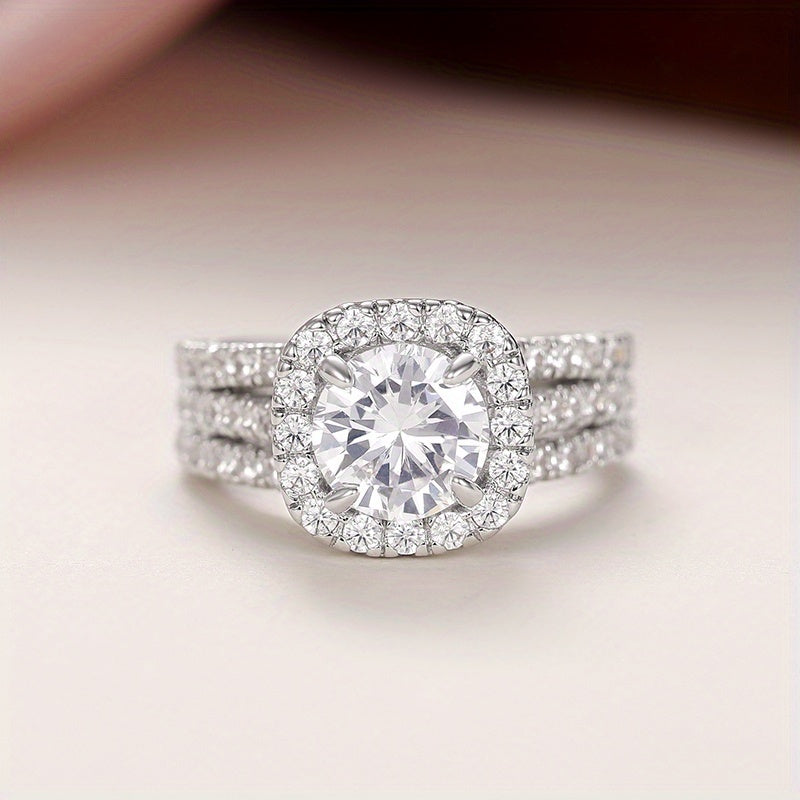 [READKISS | Synthetic Zirconia] READKISS 1.5 Ct Synthetic Zirconia 4 Prong Setting Single Stone Side Micro Pave 3 Row Rings | Plated White K Copper | for Women, Valentine's Day, Wedding, Casual Party, Daily Occasion, April Bi