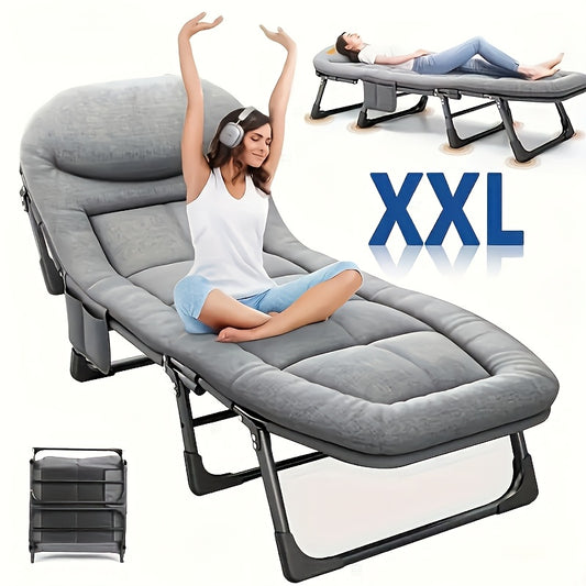 [Comfortable Folding Bed] 1pc Comfortable Ergonomic American Folding Bed, Single Recliner Lunch Bed | Portable Courtyard Office Camping Nap Multi-functional Lounge Chair Lazy Artifact With Mattress