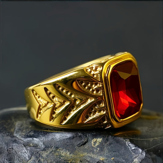Yahoya Men'S Ring Punk Style Ruby Ring, Synthetic Cubic Zirconia, Alloy, No Magnetic, None Pendant, Gift-Giving, Party, Celebrate Festivals, Mardi Gras, Father'S Day, Christmas, All Seasons