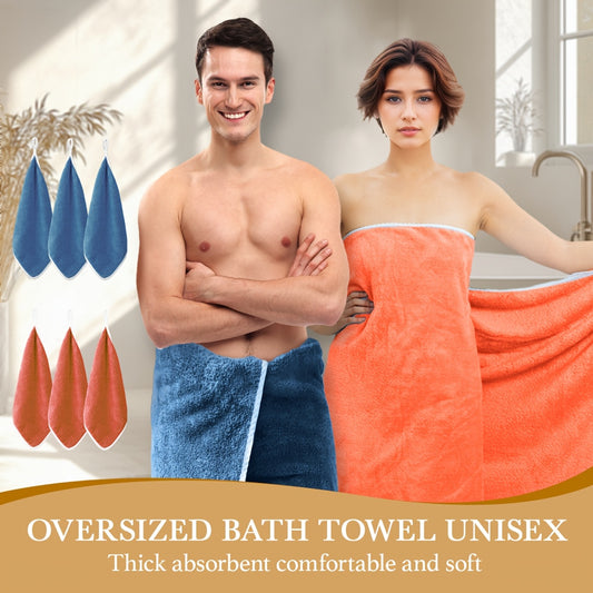 [Bath Towel Set] 8pcs Bath Towel Set - 2pcsExtra Large Bath Towel & 6pcs Bath Towel Bath Towel Hair Drying Turban Super Soft High Absorbent for Family, Couple