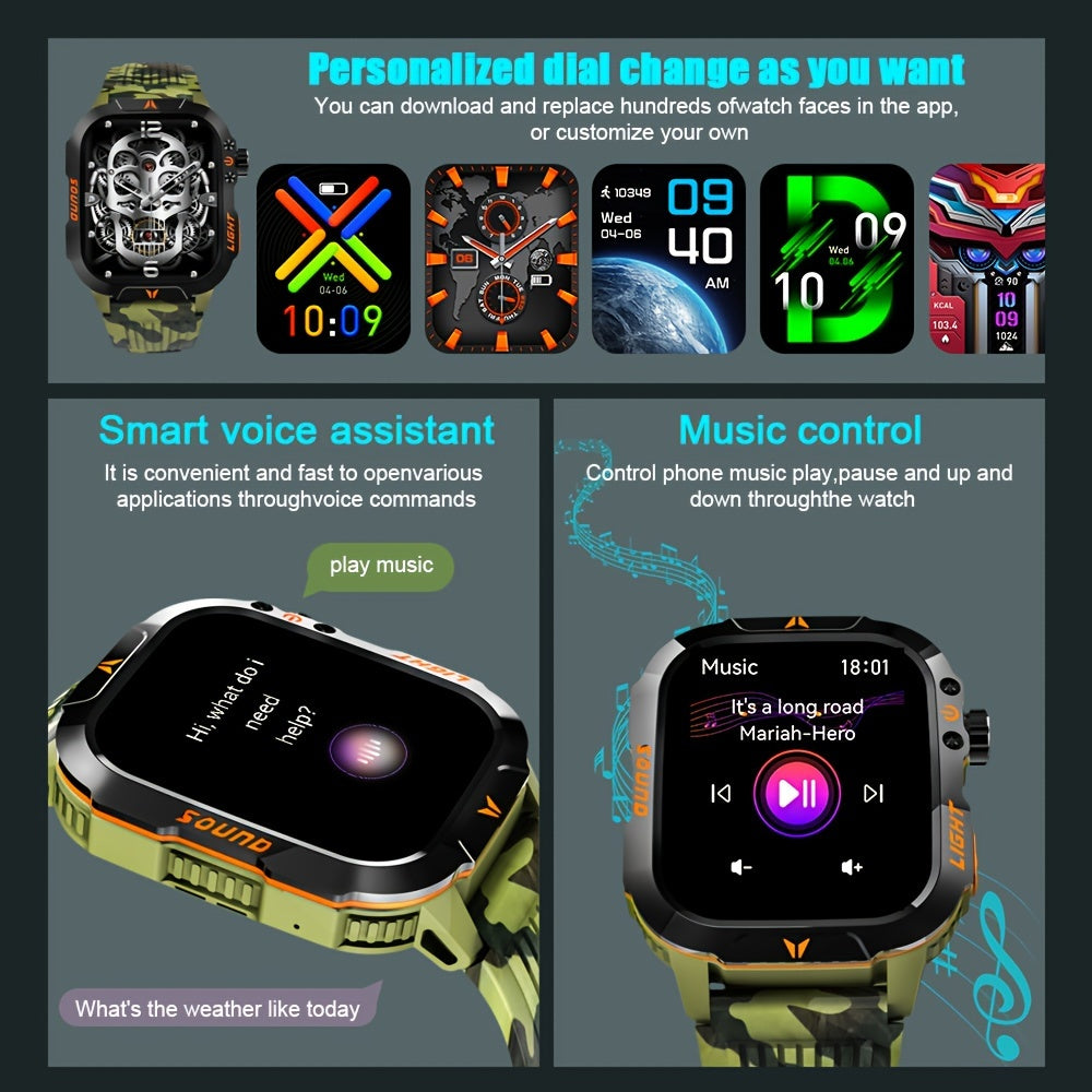 Smart Watch For Men Answer/Make Call, Outdoor Altimeter Barometer Tactical Sports Smartwatch With LED Flashlight Compass, Monitor 600mAh Fitness Tracker Watches For IPhone Android Phone