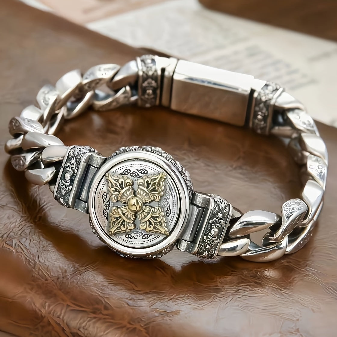High-End Copper Fashion Bracelet - Rotatable Ethnic Retro Design - Non-Magnetic Jewelry Accessory