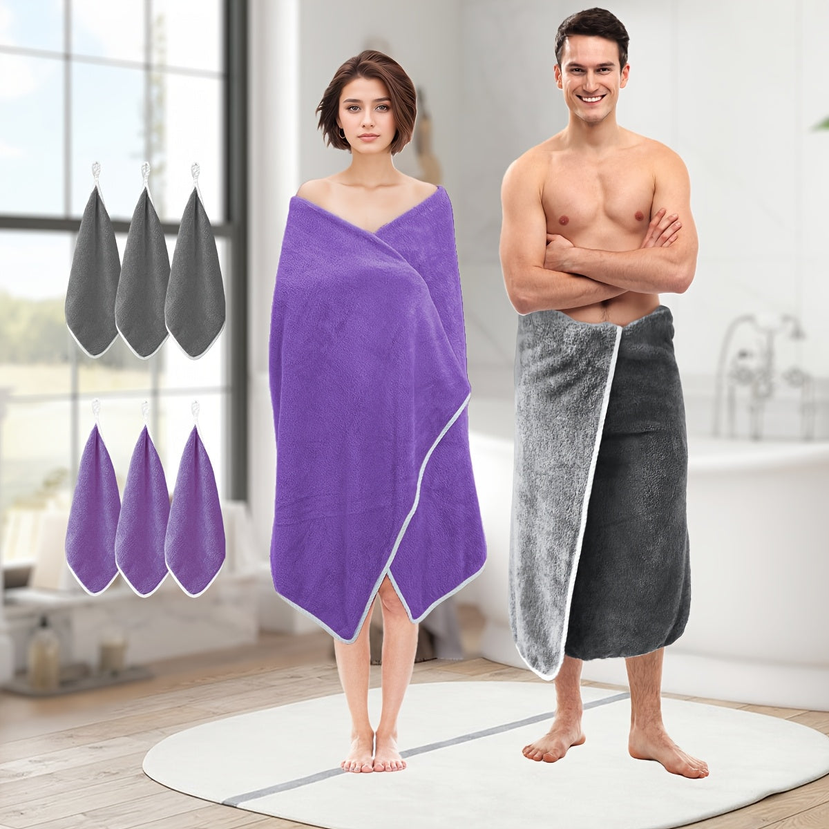 [Bath Towel Set] 8pcs Bath Towel Set - 2pcsExtra Large Bath Towel & 6pcs Bath Towel Bath Towel Hair Drying Turban Super Soft High Absorbent for Family, Couple